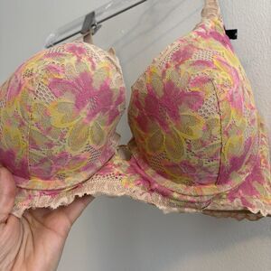 NWT Aerie Women's 38C Underwire Push-up Bra Lace Lined Pink Yellow Nude "Plunge"